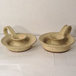 Finger Loop Pottery Candle Holder signed.